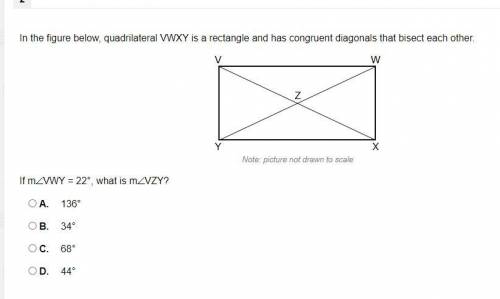 If mVWY = 22°, what is mVZY? A. 136° B. 34° C. 68° D. 44°