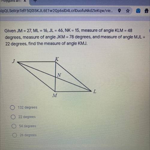Find the measure of angle KMJ