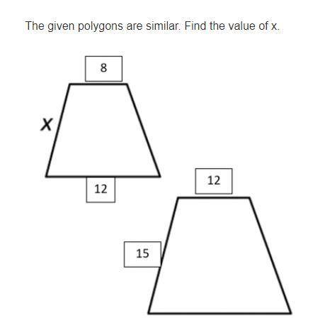 The given polygons are similar. Find the value of x.
