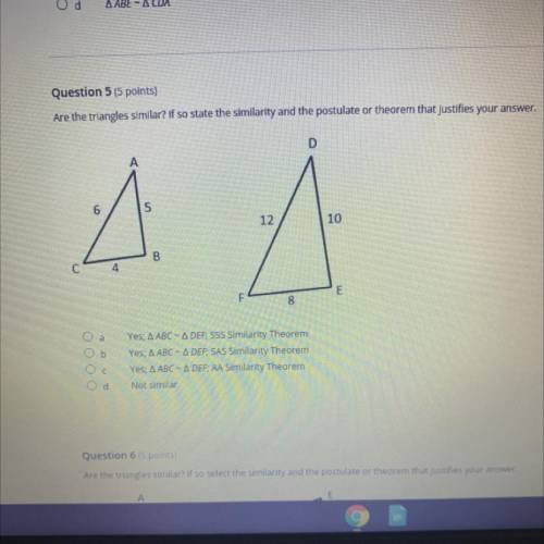 Are the triangles similar? If so state the similarity and the postulate or theorem that justifies y