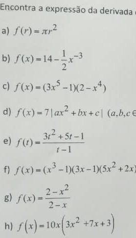 Por favor me ajudam.

I. Encontra a expressão da derivada das funções reais de variável real defin