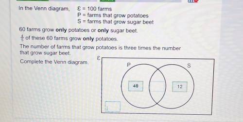 In the Venn diagram,

E = 100 farmsP = farms that grow potatoesS = farms that grow sugar beet60 fa