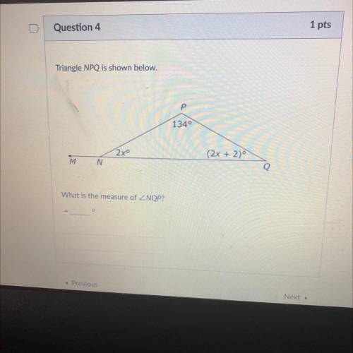 Triangle NPQ is shown below.
What is the measure of NQP?