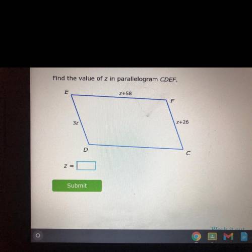 Find the value of z in parallelogram CDEF