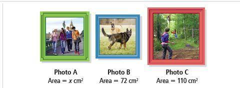 Photos​ A, B, and C are all square photos. The area of Photo C is the same as that of a rectangular