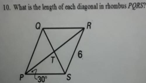 What is the length of each diagonal in rhombus PQRS?