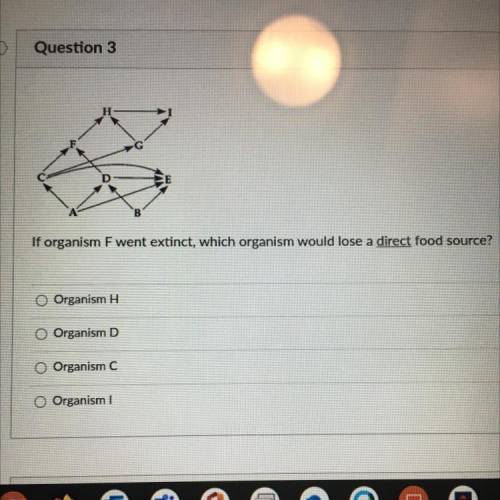 If organism F went extinct, which organism would lose a direct food source?

o Organism H
O Organi