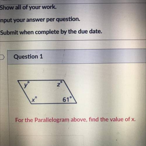 For the Parallelogram above, find the value of x,y,and z