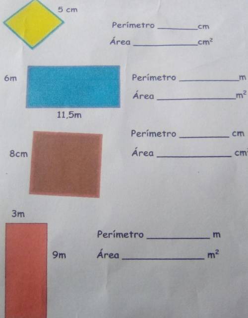 Calcula el perímetro y el área de cada figura​