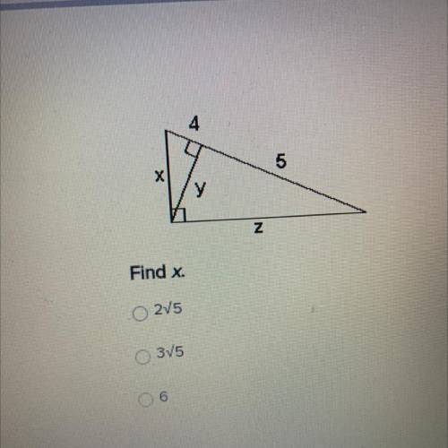 Find x. 
A: 2 square 5
B: 3 square 6
C: 6
