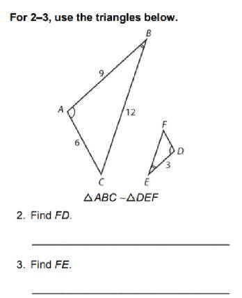 For question 3, use the Pythagorean Theorem.

For 2-3, use the triangles below.
Find FD.
Find FE.