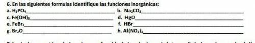 en las siguientes fórmulas identifique las funciones inorgánicas: H3PO4, Na2CO3, Hg0, HBr,