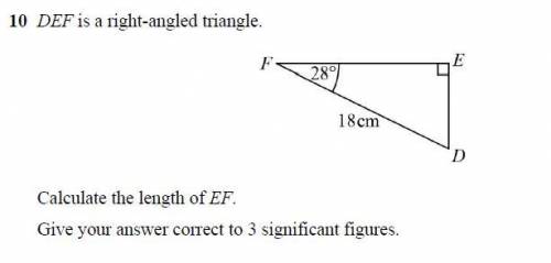 DEF is a right angled triangle calculate the length of EF correct to 3 sigificant figures