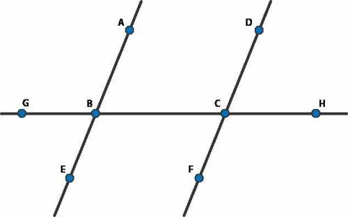 Line AE and line DF are parallel. If m∠ABG = 10x and m∠HCF = 9x + 10, what is m∠ABG?

A. 10°
B. 80