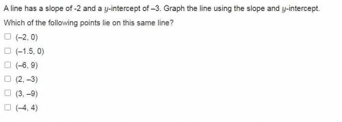 A line has a slope of -2 and a y-intercept of –3. Graph the line using the slope and y-intercept.