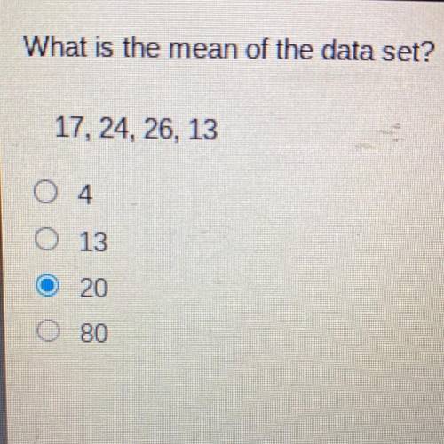 What is the mean of the data set? 16, 24, 26, 13