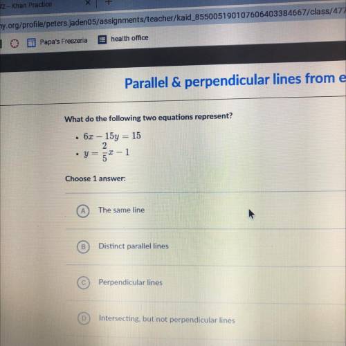 X Х

Parallel & perpendicular lines
What do the following two equations represent?
. 62 – 15y