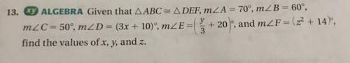 Please help!! Given that triangle ABC is congruent to triangle DEF, the measure of angle A = 70°, t
