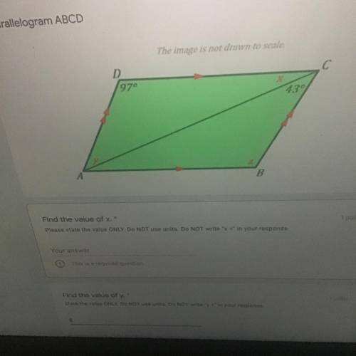 Parallelogram ABCD (easy question) 
Find the value of x and y
