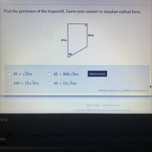 Find the perimeter of the trapezoid. Leave your answer in simples radical form