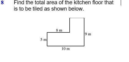 Find the total area of the kitchen floor that is to be tiled as shown below.