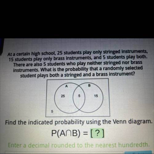 Find the indicated probability using the venn diagram