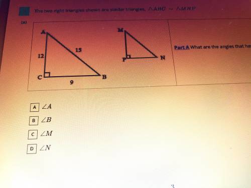 Part A: what are the angles that have a cosine ratio of 3/5 7