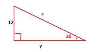 What are the values of x and y in the figure below? Leave answers in simplest radical form. Use sqr