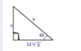 What are the values of x and y in the figure below? Leave answers in simplest radical form. Use sqr