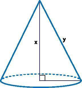 The radius of the cone is 3 in and y = 5 in. What is the volume of the cone in terms of π?

12π in