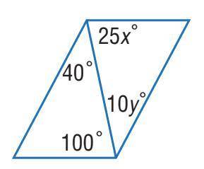 In the parallelogram below, solve for X
Options
4
10
25
100