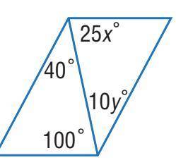 In the parallelogram below, solve for Y
Options
4
10
25
100