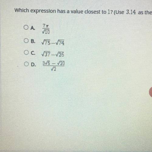 Select the correct answer.

Which expression has a value closest to 1? (Use 3.14 as the value of .