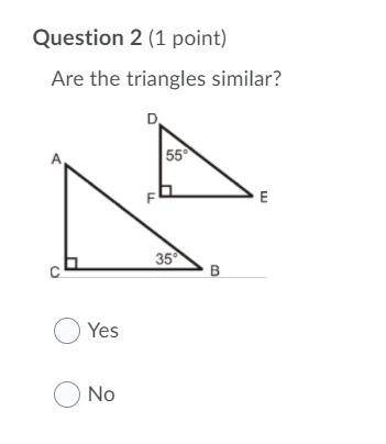 Please help!
Are these triangles similar? Yes or no. Why?