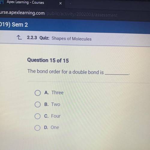 The bond order for a double bond is