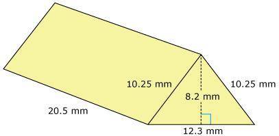 A manufacturer uses a mold to make a part in the shape of a triangular prism. The dimensions of thi