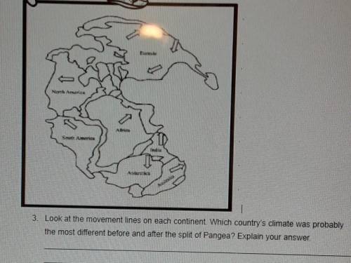 look at the movement lines on each continent. Which country's climate was probably the most differe