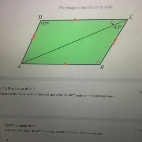Parallelogram ABCD easy question need help please!
Find the value of x, y & z
