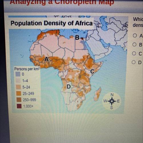 Population Density of Africa

Which region in Africa contains the highest population
density?
Ο Α