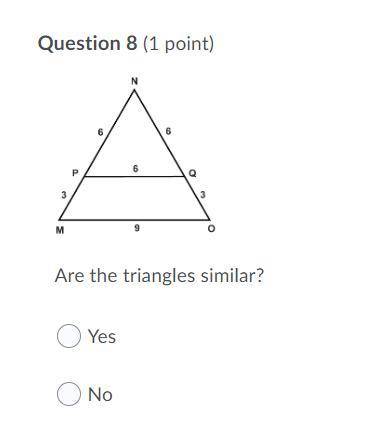 Help!
Are these triangles similar? why?