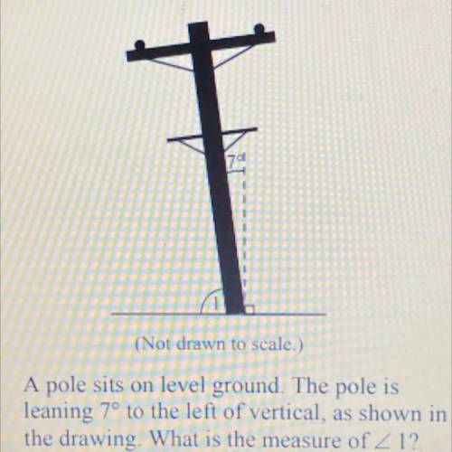 (Not drawn to scale.)

A pole sits on level ground. The pole is
leaning 7° to the left of vertical