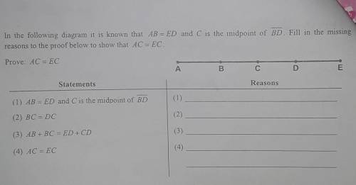 In the following diagram it is known that AB=ED and C is the midpoint of BD. Fill in the missing re