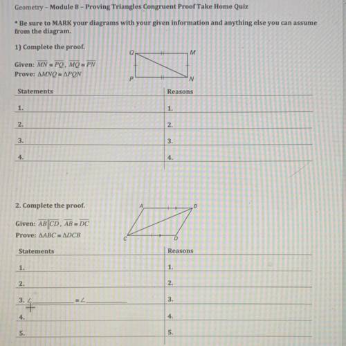 Could someone help me with this proving triangles congruent homework assignment. The photo is down