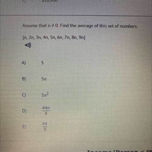 Assume that n =/ 0 Find the average of this set of numbers: