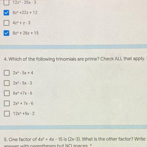 Which of the following trinomials are prime? Check ALL that apply.