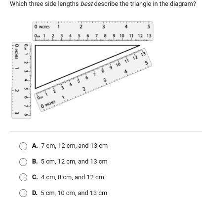 Which three side lengths best describe the triangle in the diagram? another easy questions that I c