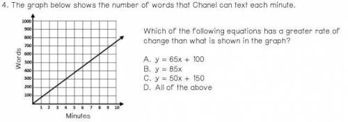 The graph below shows the number of words that Chanel can text each minute. Which of the following