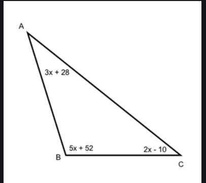 PLEASE I NEED HELP ASAP

3. Triangle ABC has angle measures as shown. 
(a) What is the value of x?
