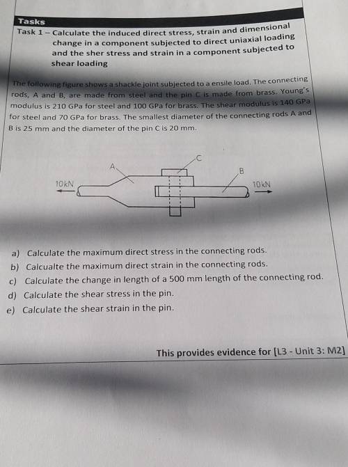 Tasks

Task 1 - Calculate the induced direct stress, strain and dimensionalchange in a component s