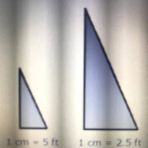1 cm = 5 ft

1 cm = 2.5 ft
Above are two different models of the same triangle. If the area of the